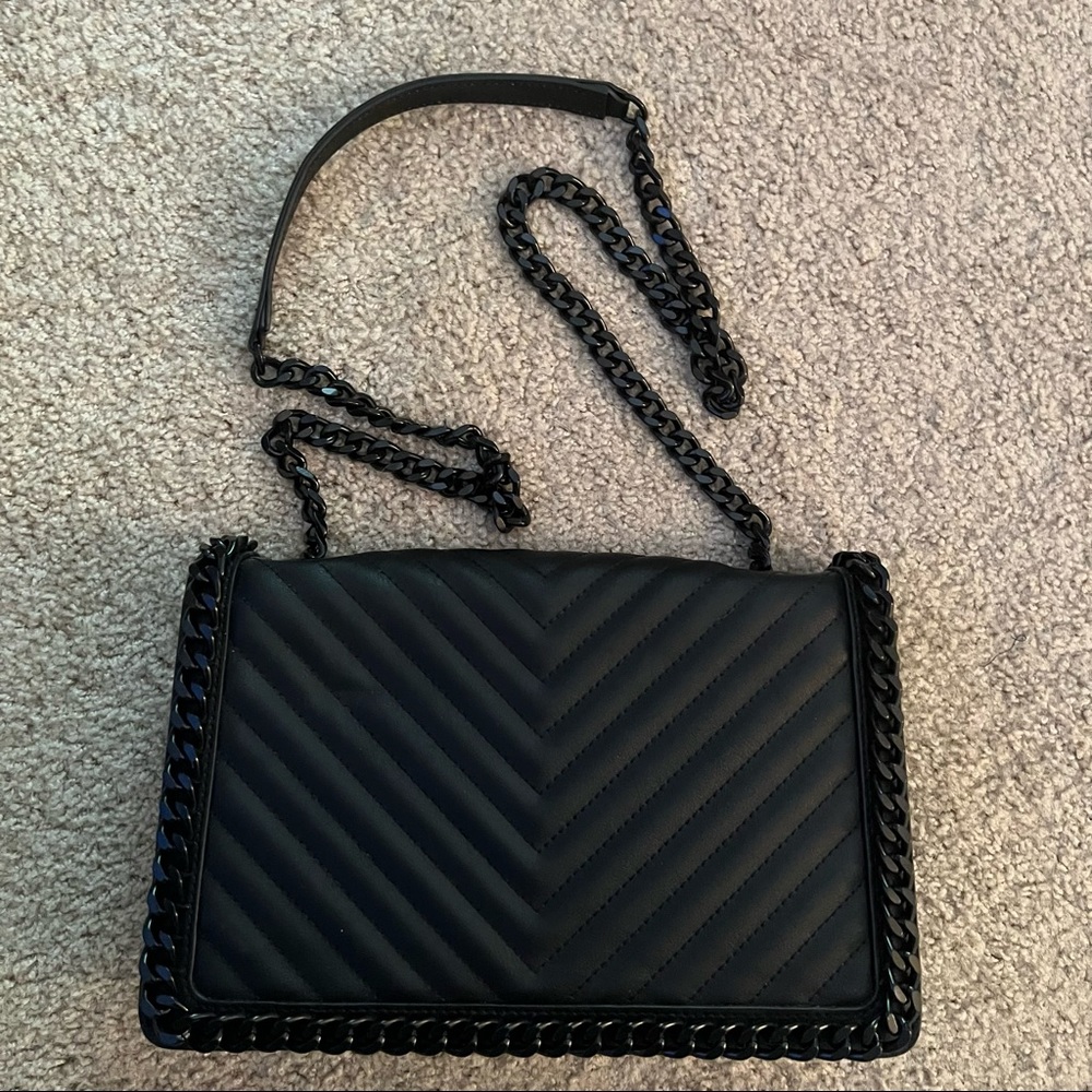 Black Quilted Chain Crossbody Bag Purse